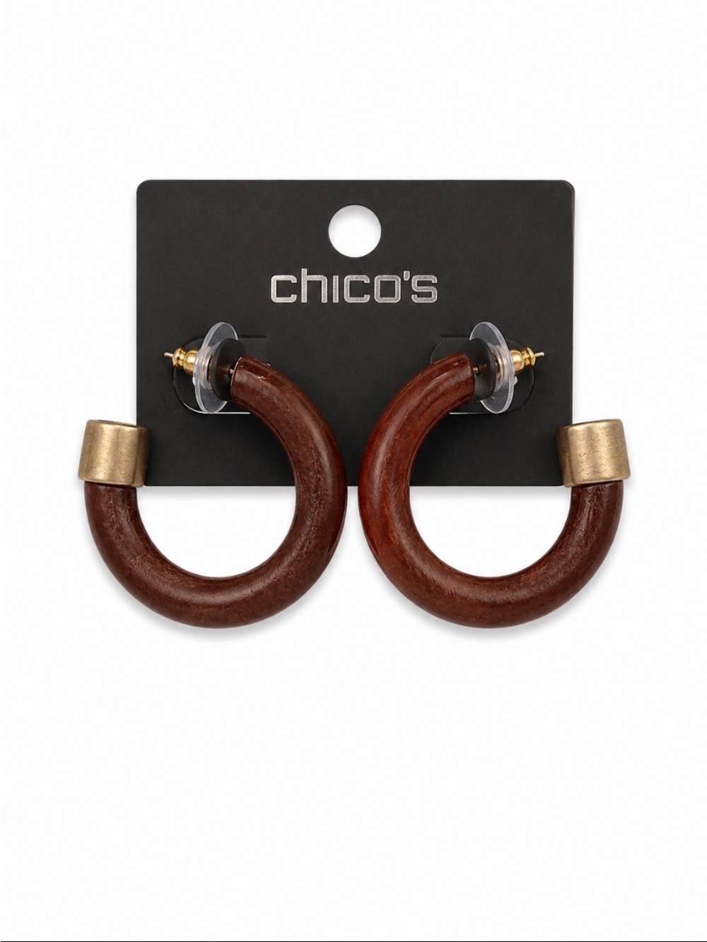 Chico’s Brown Textured Hoop Earrings with Gold-Tone Accents 💥🆕💥